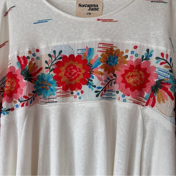 Savanna Jane Floral Embroidered Kimono Sleeve Blouse Flowy Relaxed Fit Boho - Picture 5 of 16